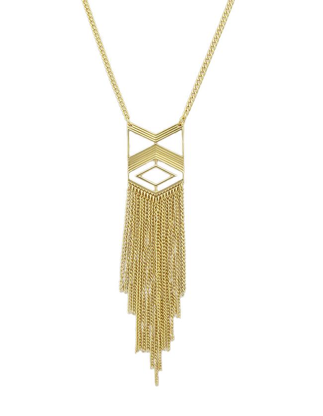 Romwe Gold Plated Chain Tassel Long Meaningful Pendant Necklace