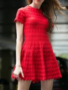 Romwe Heart Pattern Scalloped Hem Knit A-line Dress