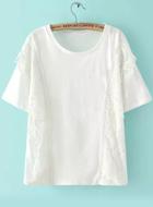 Romwe Contrast Lace Loose White T-shirt
