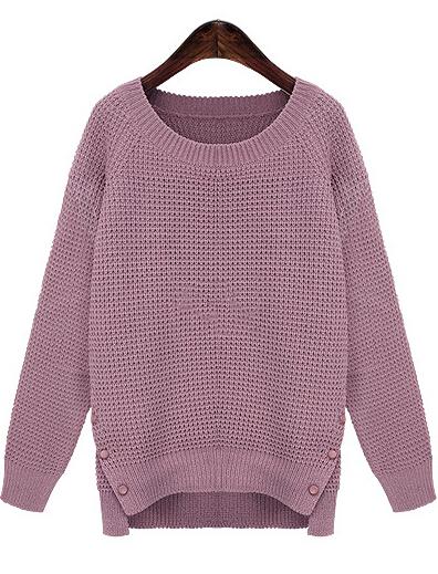 Romwe Buttons Loose Knit Purple Sweater