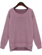 Romwe Buttons Loose Knit Purple Sweater