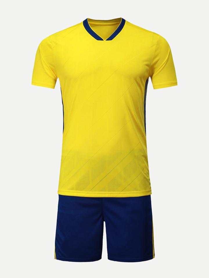 Romwe Men Sweden Football Host Team T-shirt With Shorts