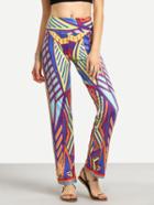 Romwe Multicolor Geometric Print Banded Waist Pants