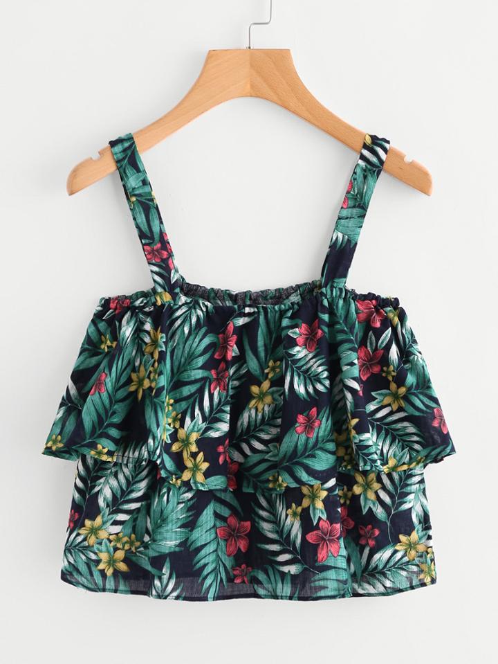 Romwe Allover Print Random Layered Cami Top