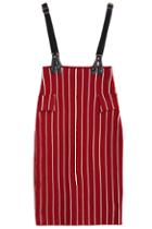 Romwe Strap Vertical Stripe Wine Red Skirt