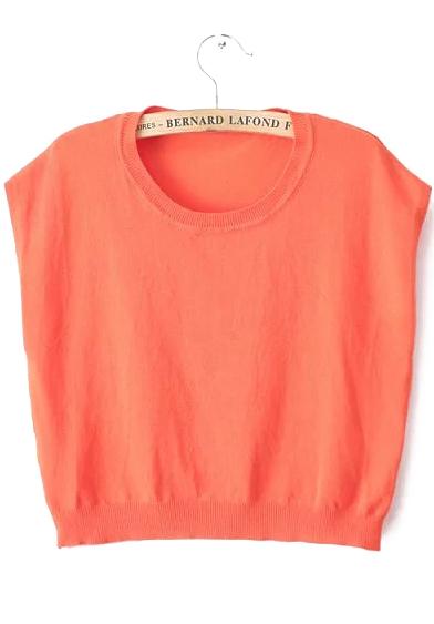 Romwe Round Neck Knit Orange Tank Top