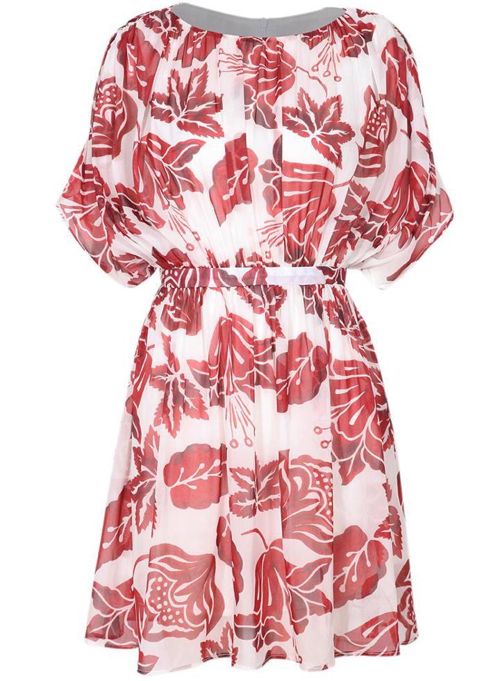 Romwe Leaf Print Pleated Dress