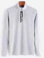 Romwe Heather Grey Zipper High Neck T-shirt
