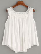 Romwe White Square Neck Crochet Detail Tank Top