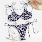 Romwe Leopard Top With Tie Side Bikini Set