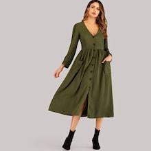 Romwe Button Front Solid Dress