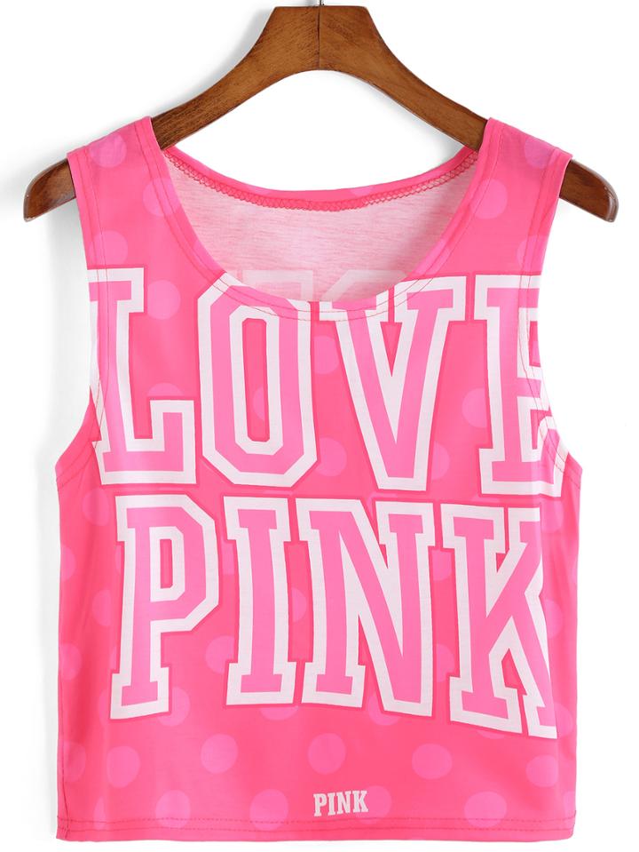 Romwe Letter Print Pink Tank Top