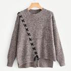 Romwe Lace-up Asymmetric Hem Jumper