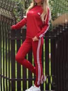 Romwe Red Crew Neck Crown Sweatshirt With Pant