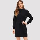 Romwe Lace Up Front Solid Sweater Dress