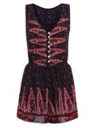 Romwe Buttoned Front Floral Print Sleeveless Romper