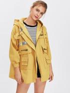 Romwe Hooded Patch Detail Trench Coat