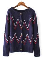Romwe Navy Chevron Pattern Raglan Sleeve Sweater Coat