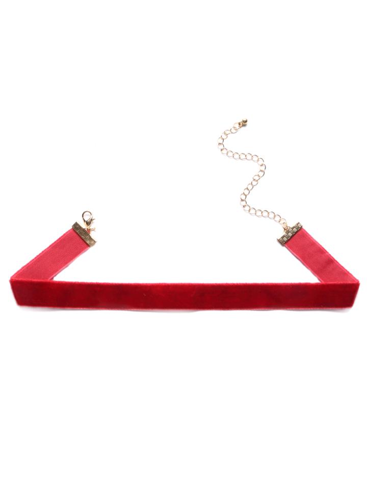 Romwe Burgundy Velvet Slim Choker Necklace