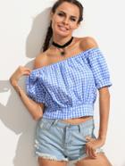 Romwe Off The Shoulder Plaid Bow Top