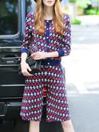 Romwe Navy Aircraft Knit Top With Pants