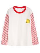 Romwe Contrast Neck Striped Smile Face Patch T-shirt