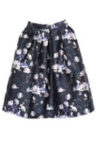 Romwe Animal Print Flare Black Skirt