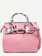 Romwe Pink Pebbled Faux Leather Turnlock Strap Closure Satchel Bag