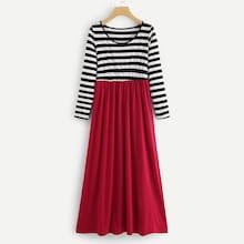 Romwe Contrast Striped Long Sleeve Dress