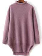 Romwe Turtleneck Loose Pink Sweater Dress