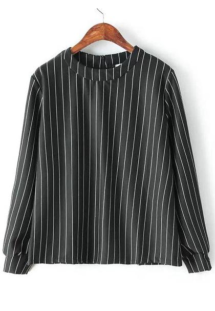 Romwe Vertical Stripe Loose Black Blouse