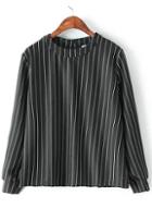 Romwe Vertical Stripe Loose Black Blouse