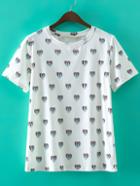 Romwe White Short Sleeve Hearts Print Casual T-shirt