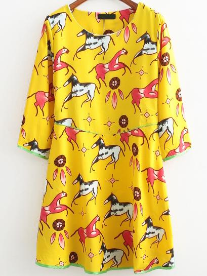 Romwe Long Sleeve Horse Print Dress