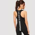 Romwe Letter & Plaid Print Racer Back Top