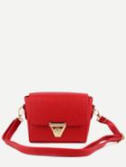 Romwe Red Pebbled Faux Leather Turnlock Flap Bag