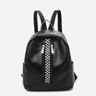 Romwe Checkered Detail Curved Top Backpack