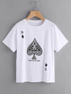 Romwe Drop Shoulder Playing Card Tee