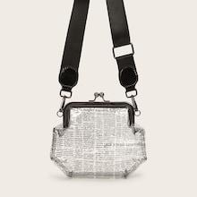 Romwe Letter Pattern Kiss Lock Guitar Strap Bag