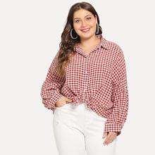 Romwe Plus Gingham Blouse