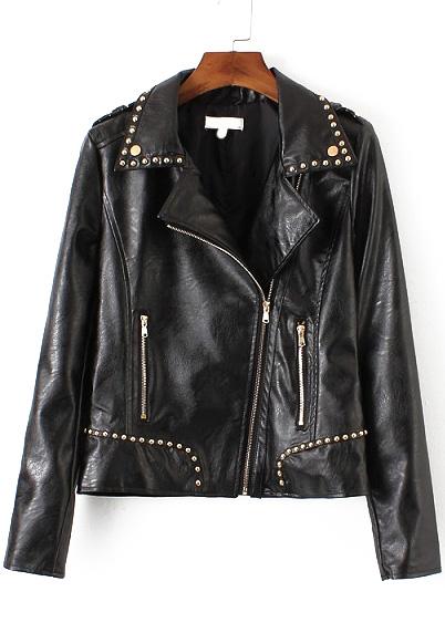 Romwe Lapel With Zipper Rivet Jacket
