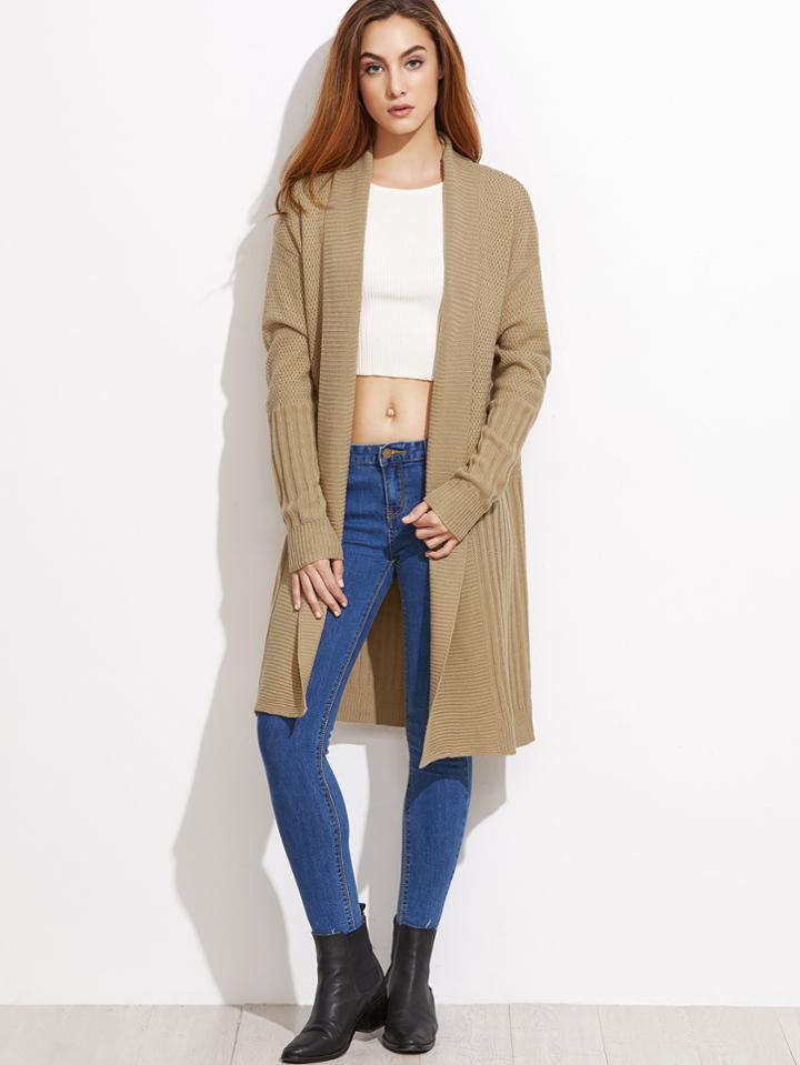 Romwe Mixed Knit Shawl Collar Cardigan