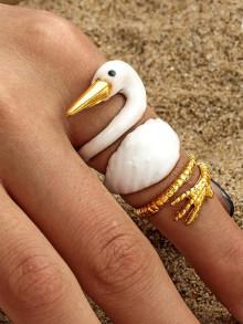 Romwe Goose Design Rings Set 3pcs