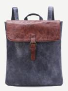 Romwe Grey Contrast Top Front Buckle Pu Backpack