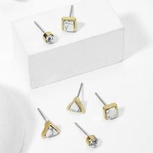 Romwe Geometric Stone Stud Earrings 6pcs