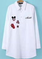 Romwe Lapel Letter Mickey Embroidered Blouse