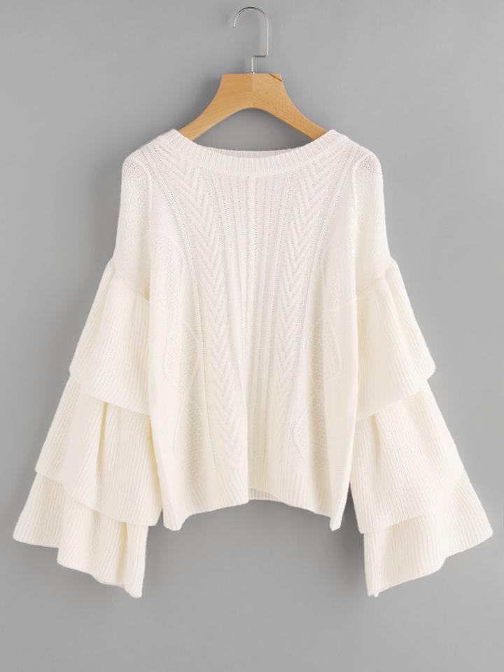Romwe Layered Bell Sleeve Geo Jumper