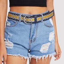 Romwe Geometric Embroidery Belt