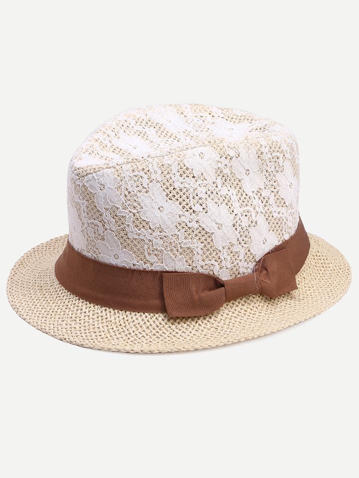 Romwe Sweet Bow Wide Brim Contrast Lace Hat