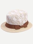 Romwe Sweet Bow Wide Brim Contrast Lace Hat